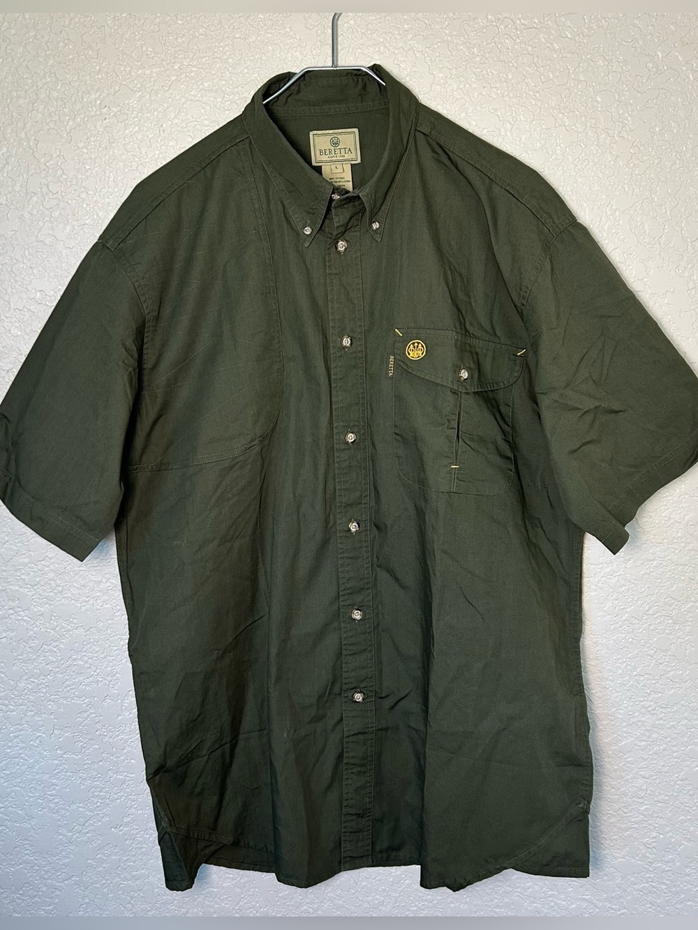 Beretta Shooting Shirt Short Sleeve Vented Back Olive Dark Green Hunting